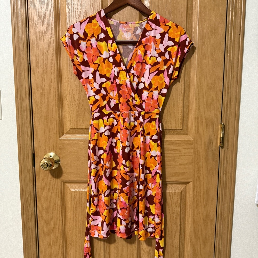 Nine West Floral Mini Dress - Orange, Pink, Yellow